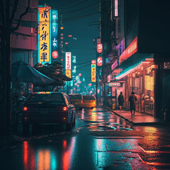 Asian city at night created with generative ai.