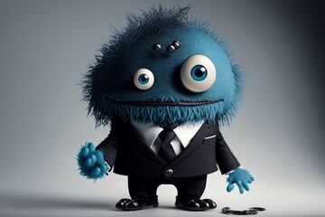 Adorable Cartoon Monster in Designer Suit with Diamond Cufflinks: Award-Winning Full Body Shot in 8K and Incredible Detail by Marcin Nagraba & Rebecca Millen on White Background, Generative ai