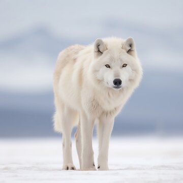 Silent Guardian: Majestic White Wolf in a Winter Wonderland