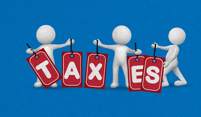 3D small people - taxes time loss or earn income concepts illustration background template