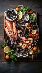 Variety assorted of Greek seafood. Generative AI