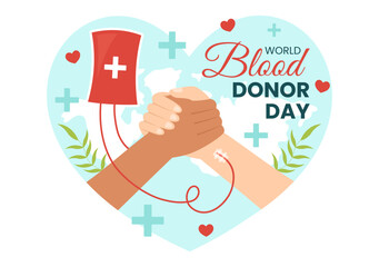 World Blood Donor Day on June 14 Illustration with Human Donated Bloods for Give the Recipient in Save Life Flat Cartoon Hand Drawn Templates