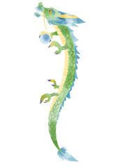 水彩で表現した登り龍のイラスト／Illustration of a dragon expressed in watercolor
