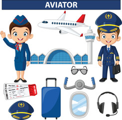 Cartoon airport and objects collection