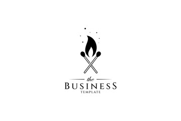 cross matchstick logo with burning fire and stars decoration