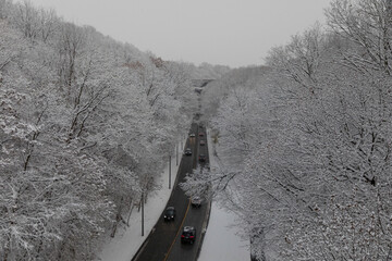 Rosedale Valley Rd. is seen in Toronto, Canada, during the first snowfall of the winter