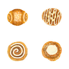美味しそうなシナモンロールの手描きイラストセット