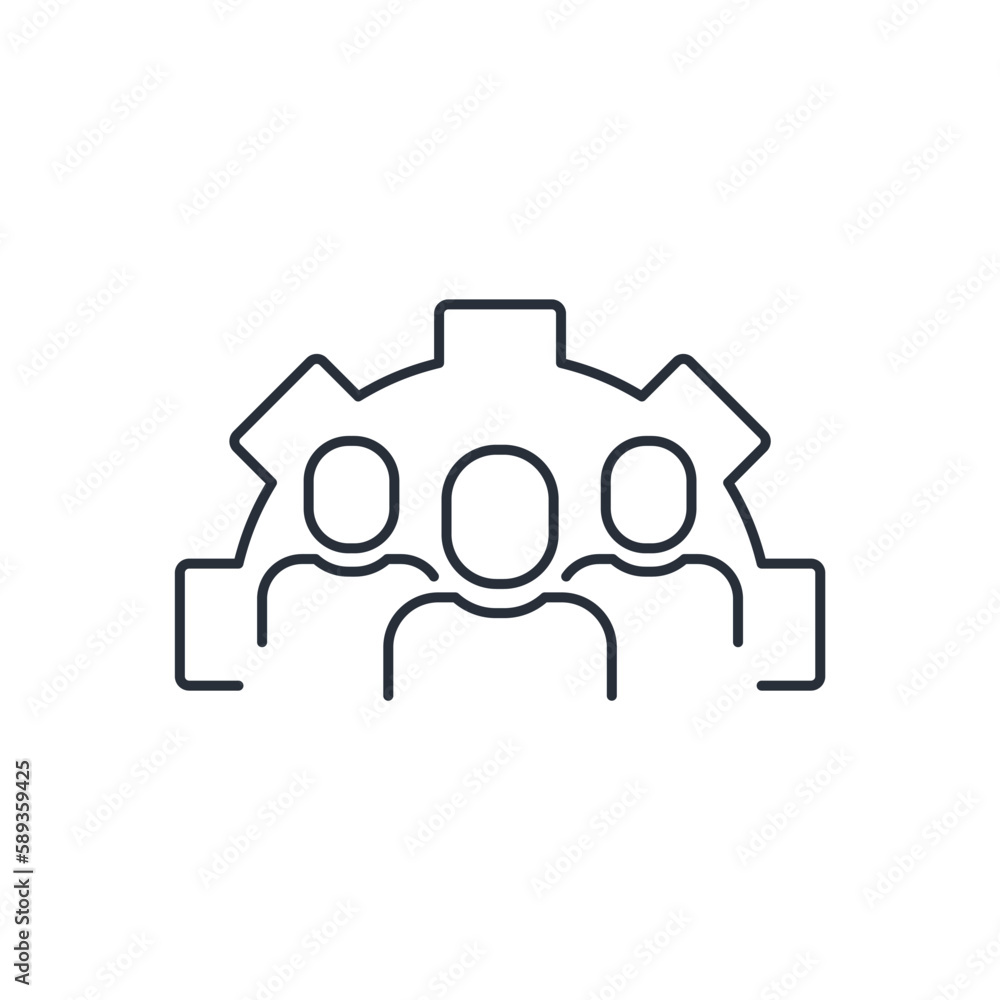 Poster operational management team. organization workforce. facility. crowd management. vector linear icon 