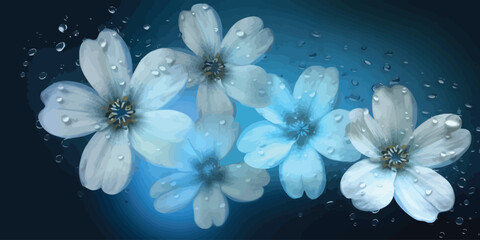 Fototapeta na wymiar Luminous Flora: A Beautiful Arrangement of White Flowers on Blue