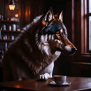 Brown Wolf in a Coffee Shop