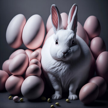 White Bunny with Pink Easter Eggs
