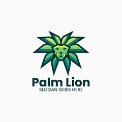 Vector Logo Illustration Palm Lion Gradient Colorful Style © Ivan_Artnivora