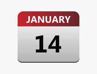 January 14th calendar icon vector. Concept of schedule. business and tasks.