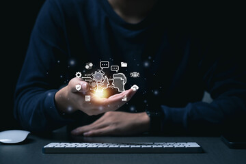 Business use AI smart technology by inputting. AI, Artificial Intelligence, Futuristic technology...