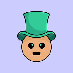 Leprechaun face with green top hat. Vector illustration.