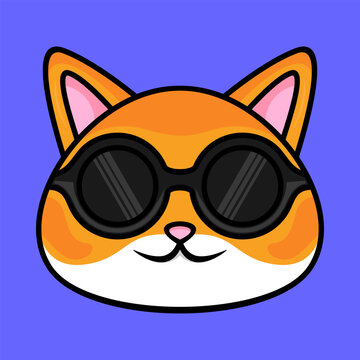 Cute cat with sunglasses. Vector illustration in flat cartoon style.