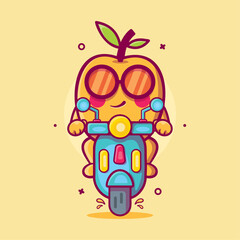 cool apricot fruit character mascot riding scooter motorcycle isolated cartoon in flat style design 