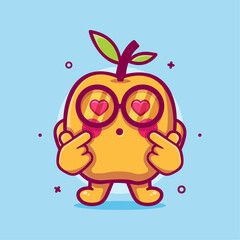 kawaii apricot fruit character mascot with love sign hand gesture isolated cartoon in flat style design 