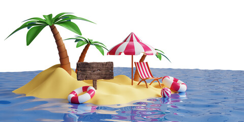 3D rendered tropical beach paradise summer illustration 