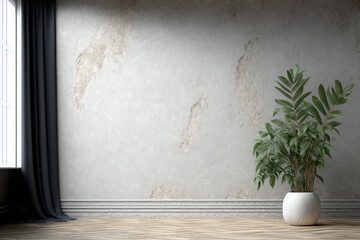 Empty Room interior background with a white concrete wall. Generative Ai.