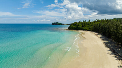 Aerial view of Tropical landscape with a beautiful beach. Borneo, Malaysia. Bavang Jamal Beach