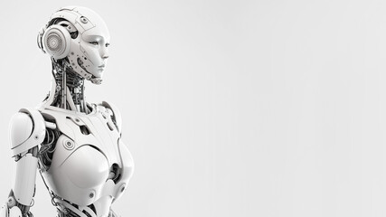 humanoid robot with futuristic technology in white color. Concept of artificial intelligence, technological future and science fiction. Post-processed generative AI - obrazy, fototapety, plakaty