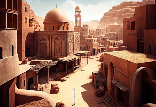 Ancient, Old Town, Middle East, Illustration. Generative AI