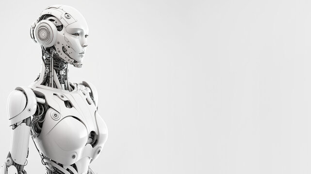humanoid robot with futuristic technology in white color. Concept of artificial intelligence, technological future and science fiction. Post-processed generative AI