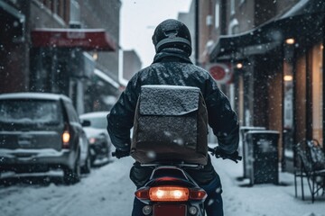 Courier delivering good in harsh weather condiotions