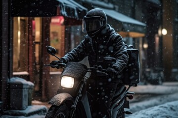 Naklejka premium Courier delivering good in harsh weather condiotions