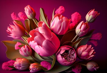 Tulpen Tulpenstrauß Blumenstrauß  Pink Blumen Bouquet Valentinstag Muttertag Freundschaft Liebesbeweis Generative AI Digital Art Hintergrund Backdrop Background
