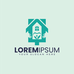 Fototapeta premium House in Safe Hands vector logo. House Care Logo Design Vector template