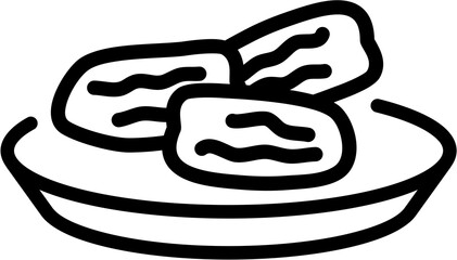 Dates fruit on plate for iftar icon. Doodle style. hand-drawn icon.