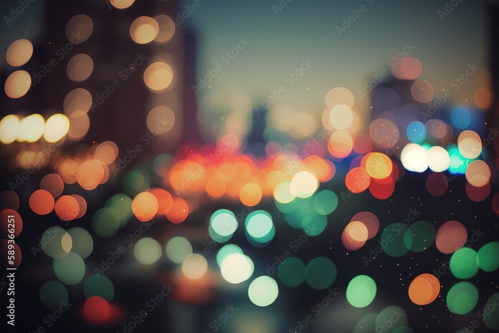 Poster bokeh with colorful city lights generative ai