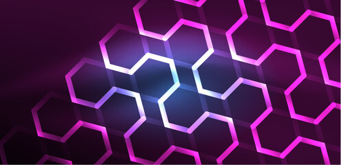 Obraz na płótnie Canvas Abstract background techno neon hexagons. Hi-tech vector illustration for wallpaper, banner, background, landing page, wall art, invitation, prints, posters