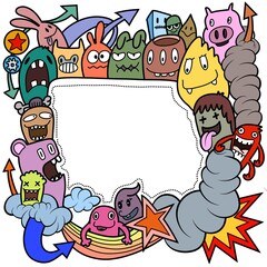 Fototapeta premium Hand-drawn illustrations, monsters doodle, Hand Drawn cartoon monster illustration,Cartoon crowd doodle hand-drawn Doodle style.