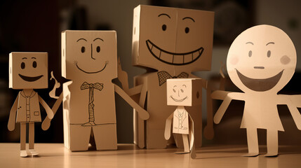 Cardboard Figures with Cartoons of Happy