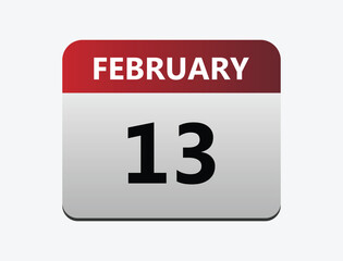 February 13th calendar icon vector. Concept of schedule. business and tasks.