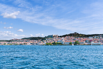 Fototapeta na wymiar Sibenik, Croatia. UNESCO city of Sibenik architecture and coastline, Dalmatia, Croatia. Colorful historic town.