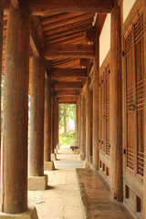 Wooden pillars of Hanok in 
Chun Cheon, South Korea