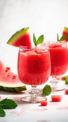 Fresh watermelon juice in glasses on the table