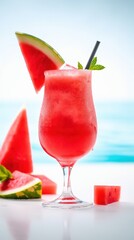 Fresh watermelon juice in glasses on the table
