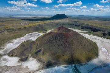 Aerial view of dried Meke lake and volcano, amazing landscape in Turkey - 589368029