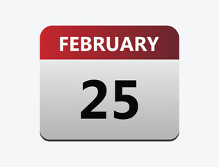 February 25th calendar icon vector. Concept of schedule. business and tasks.