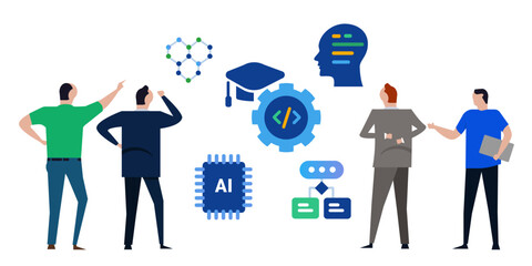 AI artificial intelligence people discuss concept of machine learning technology in business