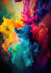 Fototapeta premium Clouds of colourful paint texture background illustration. Beautiful, vibrant, rainbow flow of colours. Generative AI. 