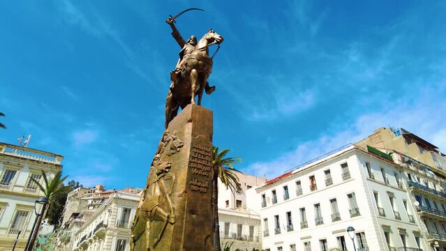 shot from right to left of the statue of the emir abdelkader in low angle - SLOW MOTION