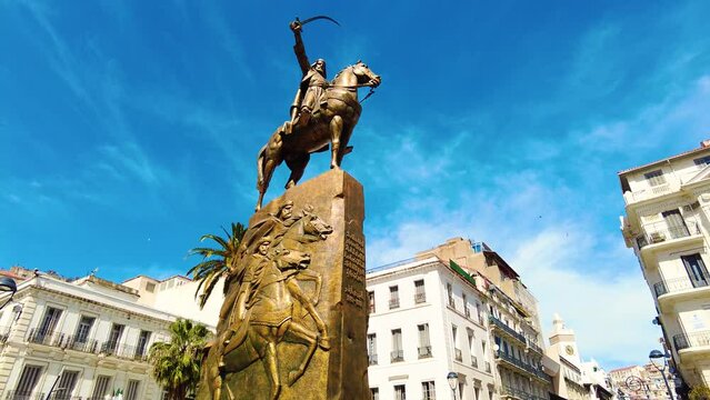 shot of the statue of the emir abdelkader from left to right in SLOW MOTION