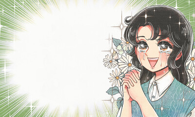 少女漫画タッチのお母さんが感動する集中線アイキャッチ