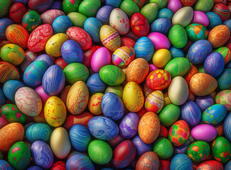 Fototapeta na wymiar Whimsical Easter Delight: Hand-Drawn Eggs with Vibrant Accents - AI Picture